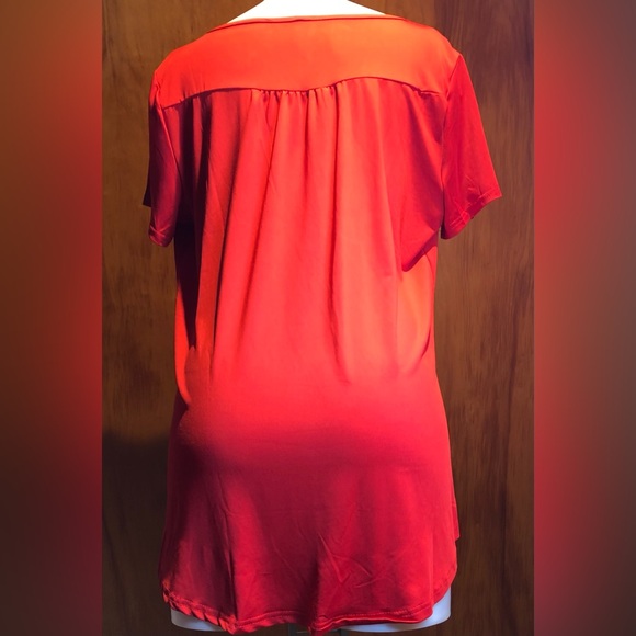 Red Mid Button Blouse Short Sleeve XXXL PF - Picture 3 of 5